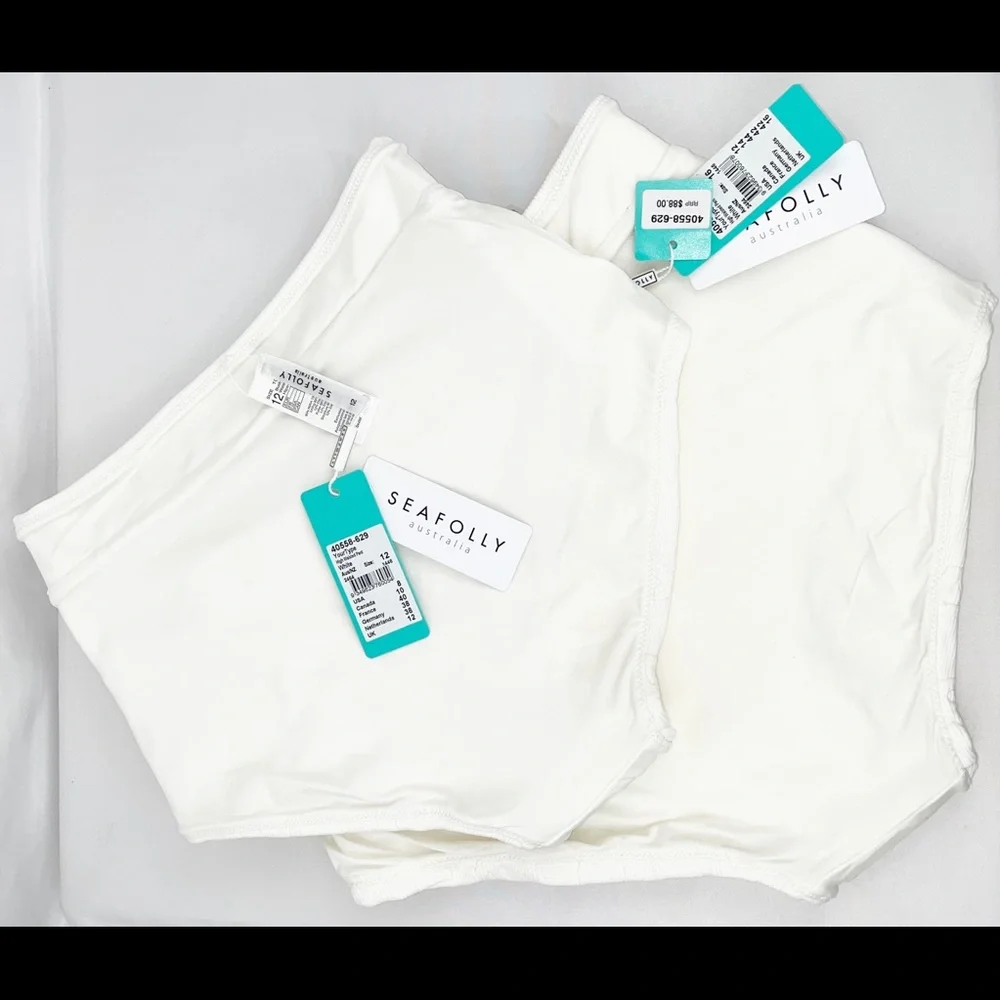 Seafolly White Your Type High Waisted Pant US Sz 8 or 12 w/logo jacquard fabric - Picture 7 of 12